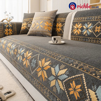 🌸 Non-Slip Bohemian Chenille Sofa Cushion Cover – Soft boho pattern & machine washable – Non-slip backing fits most