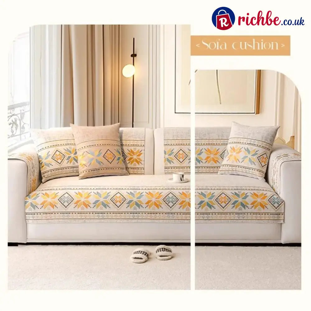 🌸 Non-Slip Bohemian Chenille Sofa Cushion Cover – Soft boho pattern & machine washable – Non-slip backing fits most