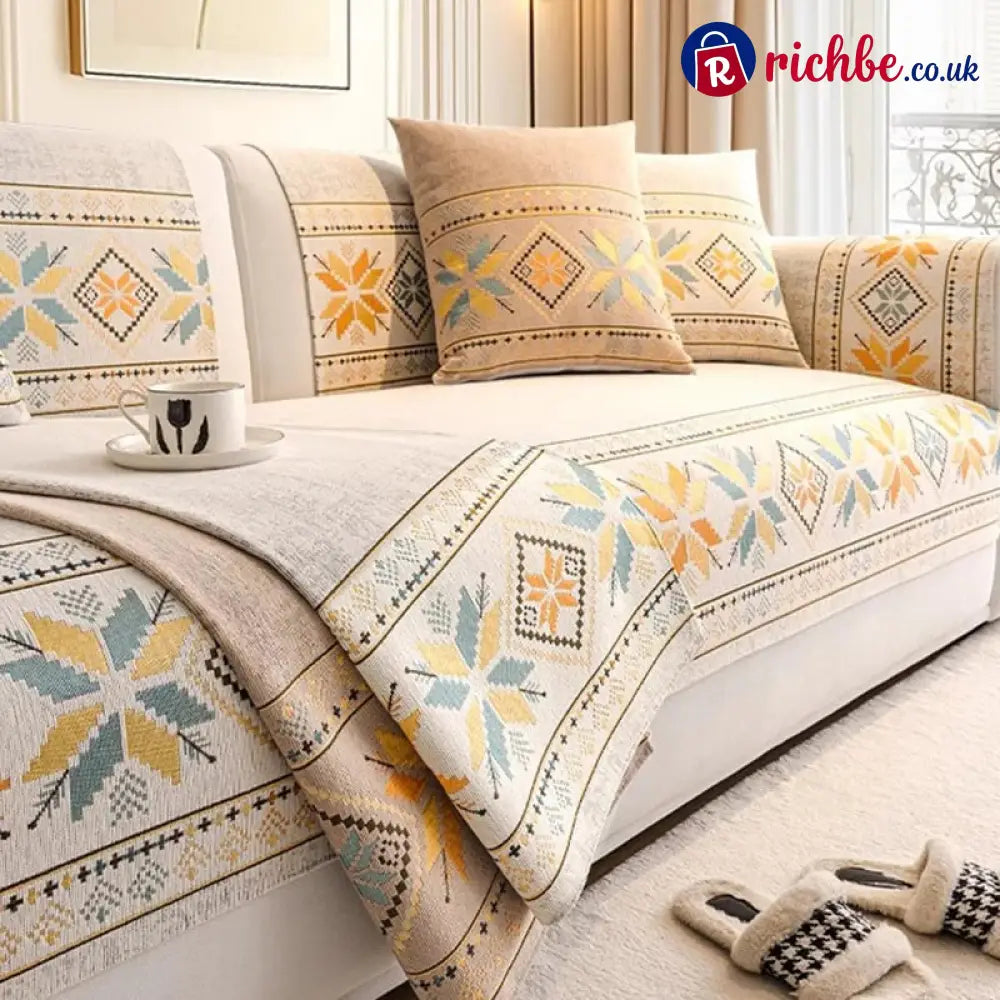 🌸 Non-Slip Bohemian Chenille Sofa Cushion Cover – Soft boho pattern & machine washable – Non-slip backing fits most
