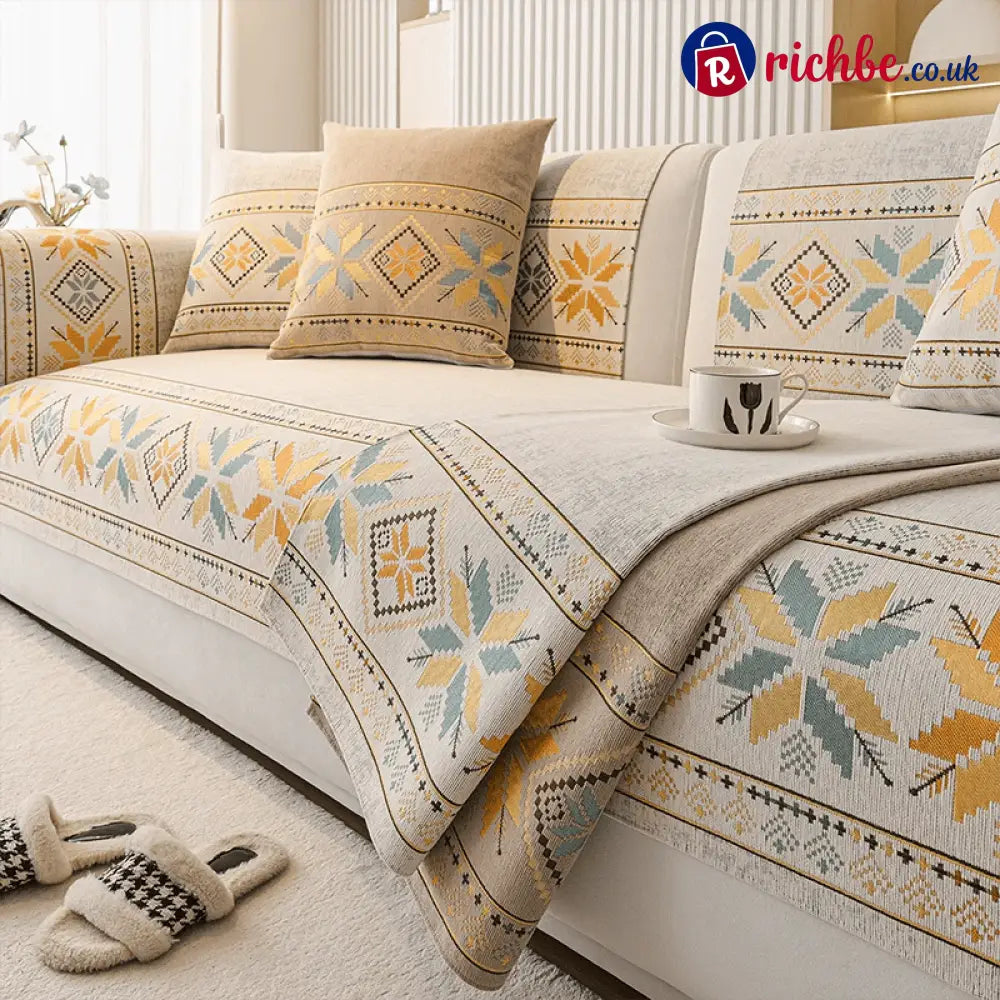 🌸 Non-Slip Bohemian Chenille Sofa Cushion Cover – Soft boho pattern & machine washable – Non-slip backing fits most