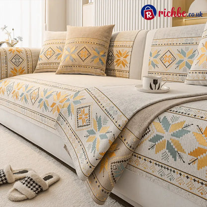 🌸 Non-Slip Bohemian Chenille Sofa Cushion Cover – Soft boho pattern & machine washable – Non-slip backing fits most