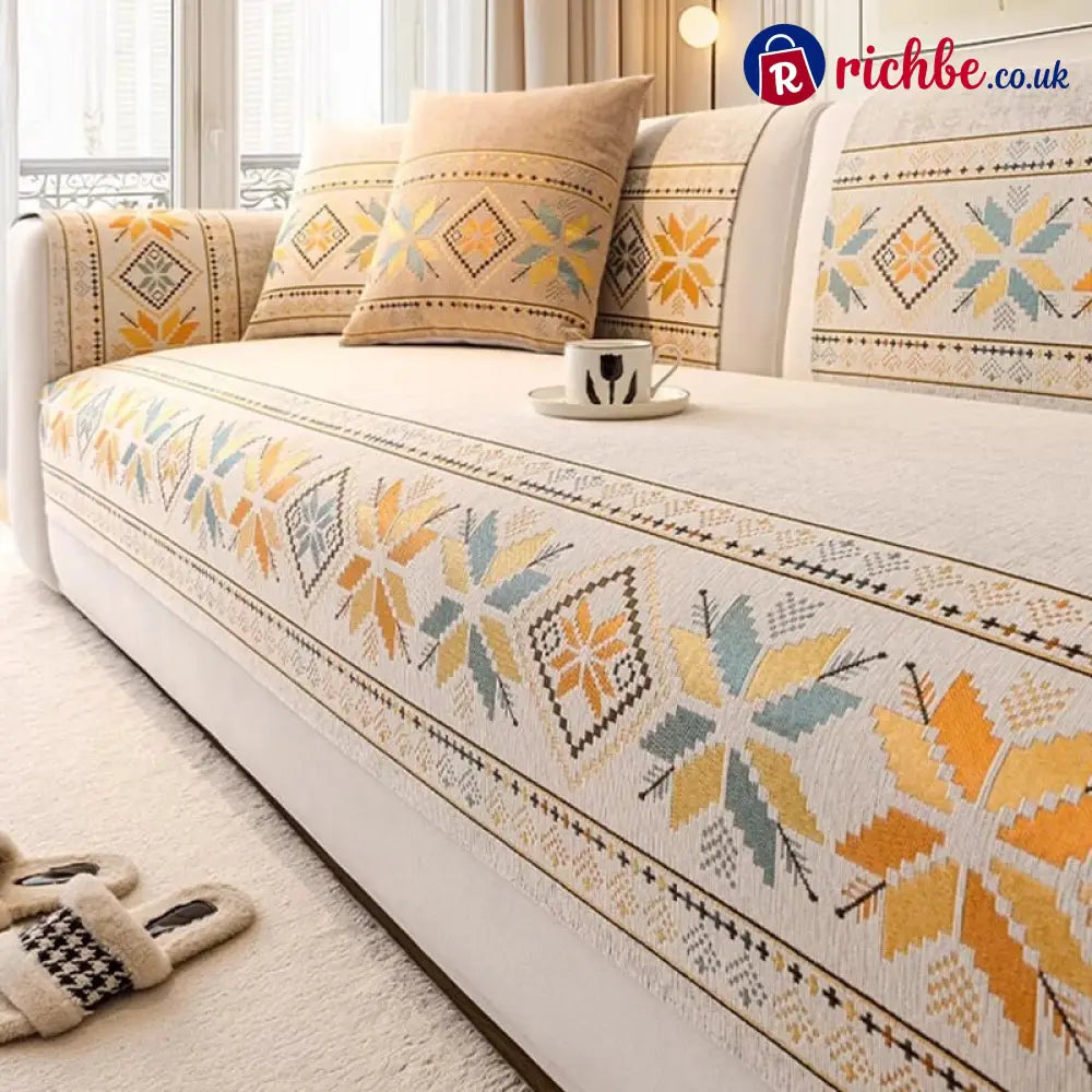🌸 Non-Slip Bohemian Chenille Sofa Cushion Cover – Soft boho pattern & machine washable – Non-slip backing fits most
