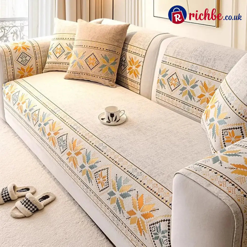🌸 Non-Slip Bohemian Chenille Sofa Cushion Cover – Soft boho pattern & machine washable – Non-slip backing fits most