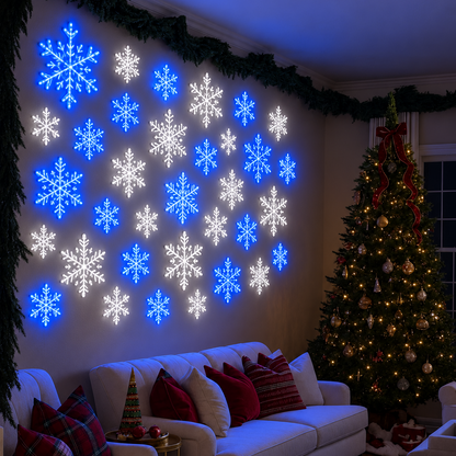 ❄️ 12-Piece LED Snowflake Wall Light Set – Remote-Controlled Christmas Winter Decor