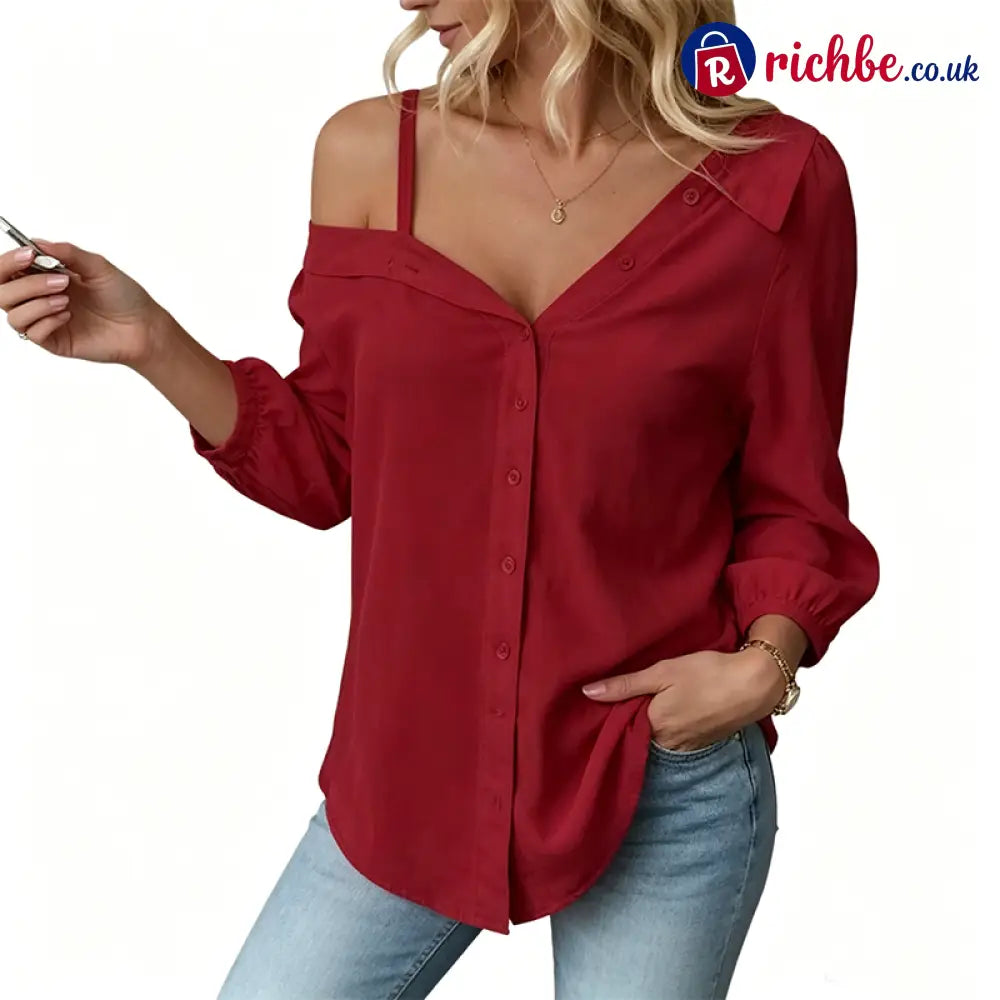 🔥 Off-Shoulder Button-Up Top – Crinkle texture & relaxed fit - Clothing & Accessories