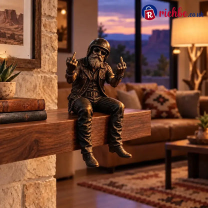 Old Biker Soul Shelf Sitter Collection – Rustic Motorcycle Rider Figurines For Men - Middle Finger