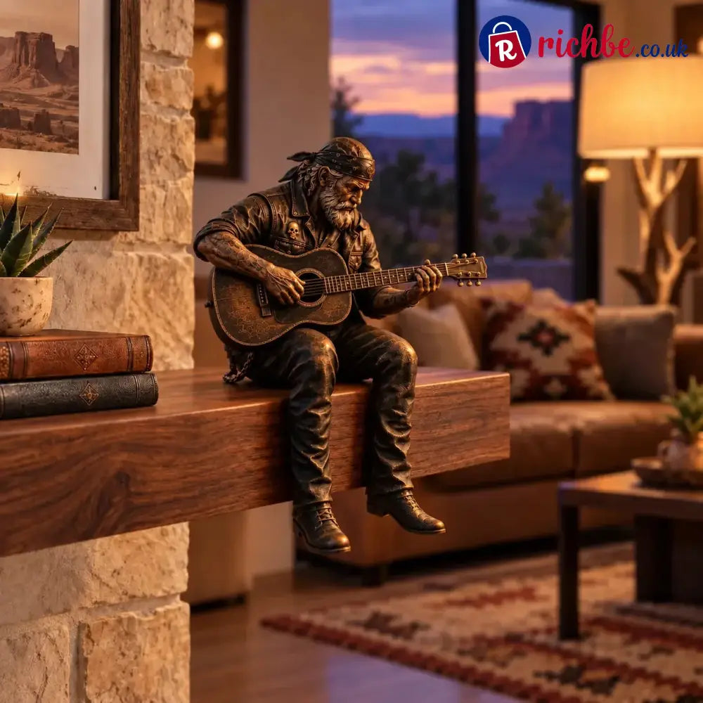 Old Biker Soul Shelf Sitter Collection – Rustic Motorcycle Rider Figurines For Men - With Guitar