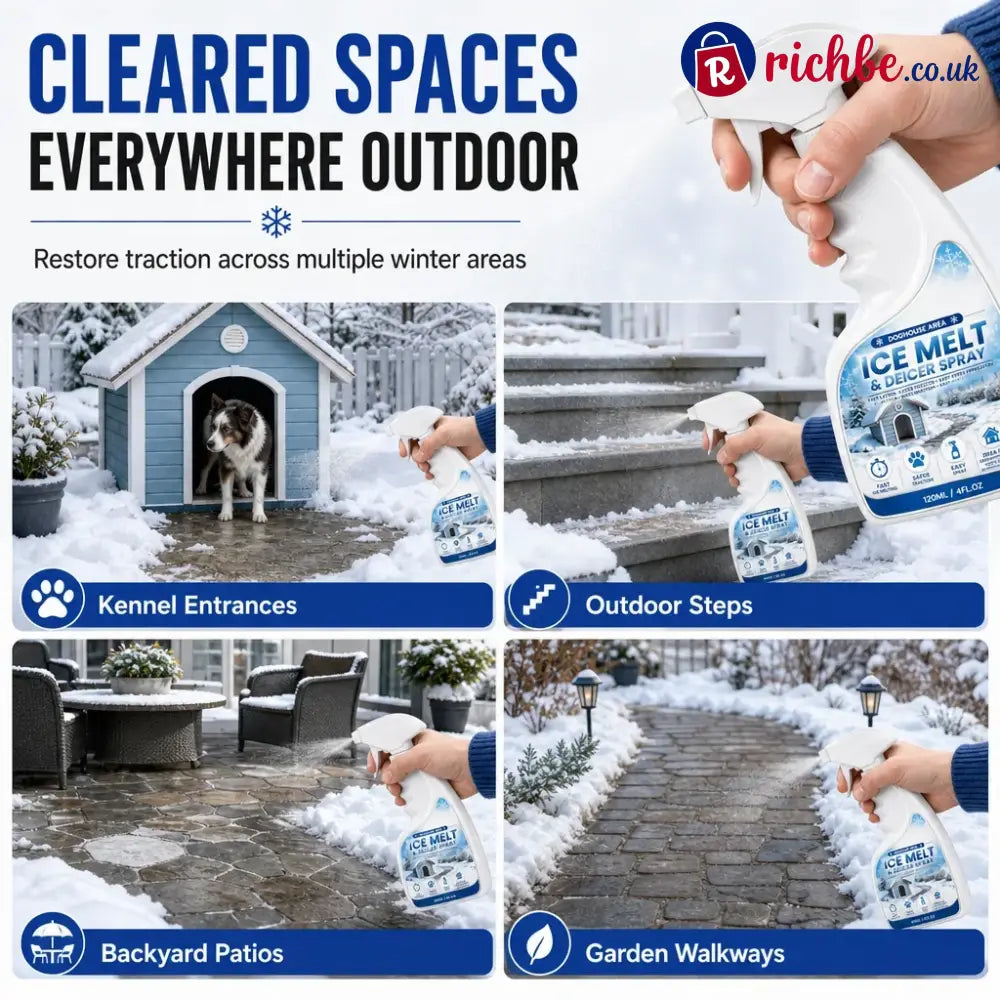 Outdoor De-Icing & Snow Melting Spray – pet-safe dissolves frost on contact. Clear steps walkways & patios fast! 🛡️✅