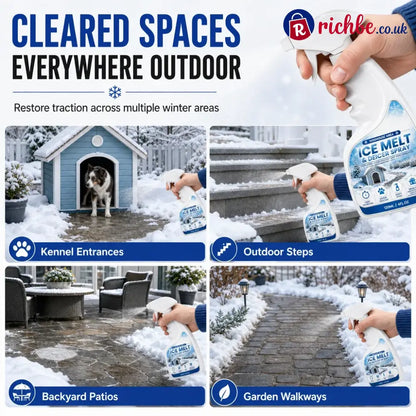Outdoor De-Icing & Snow Melting Spray – pet-safe dissolves frost on contact. Clear steps walkways & patios fast! 🛡️✅