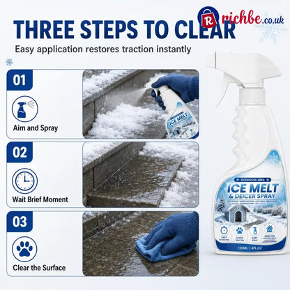 Outdoor De-Icing & Snow Melting Spray – pet-safe dissolves frost on contact. Clear steps walkways & patios fast! 🛡️✅