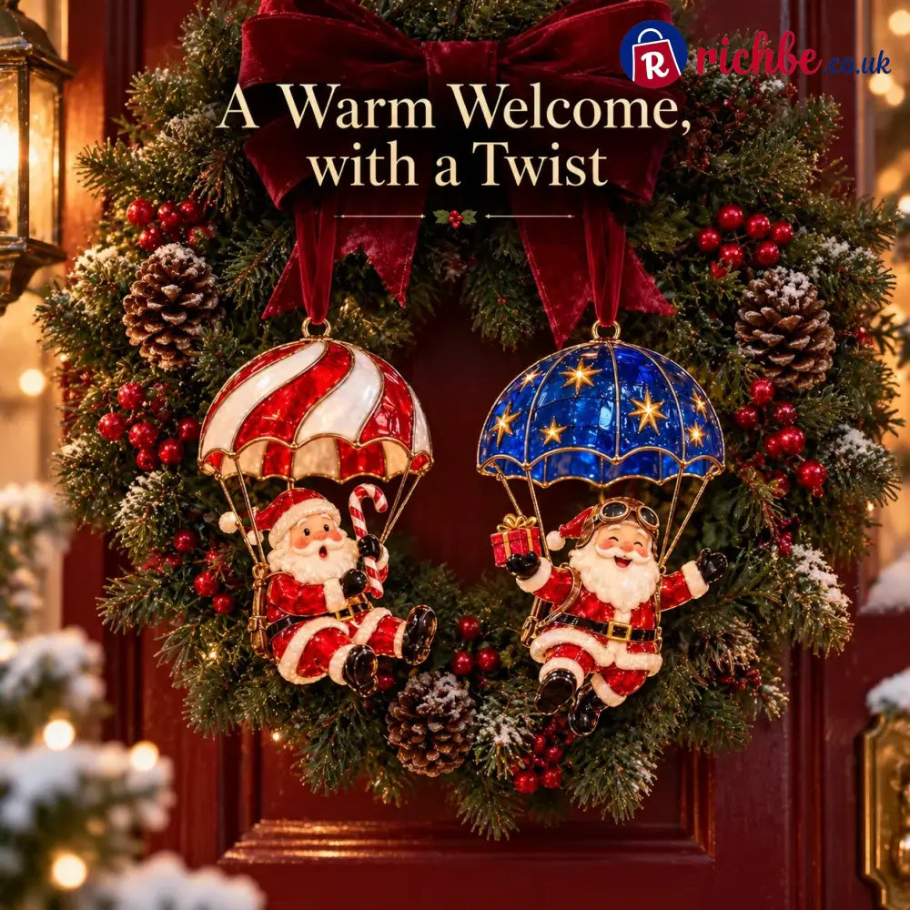 Parachuting Santa Christmas Ornaments – 6 Whimsical Holiday Designs - BUY 1
