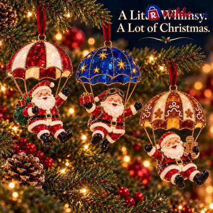 Parachuting Santa Christmas Ornaments – 6 Whimsical Holiday Designs - BUY 1