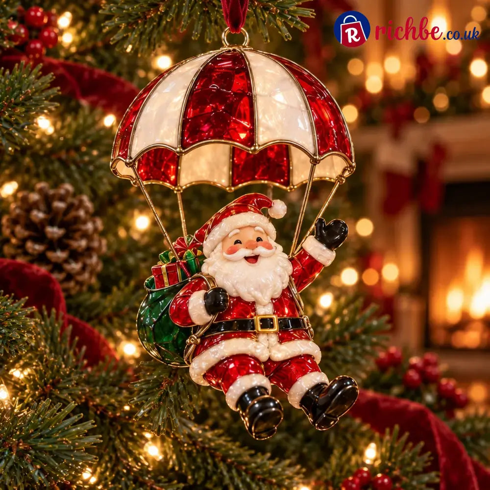 Parachuting Santa Christmas Ornaments – 6 Whimsical Holiday Designs - BUY 1