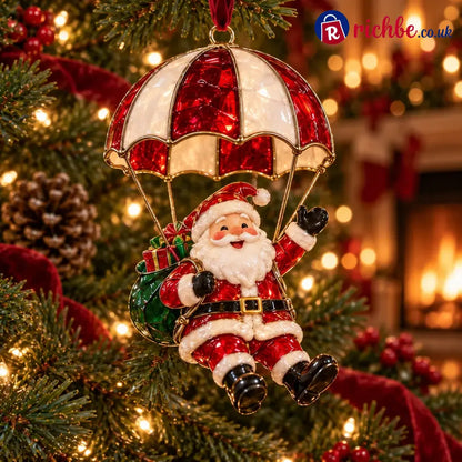 Parachuting Santa Christmas Ornaments – 6 Whimsical Holiday Designs - BUY 1