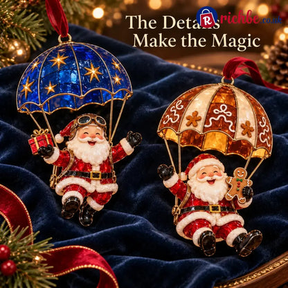 Parachuting Santa Christmas Ornaments – 6 Whimsical Holiday Designs - BUY 1