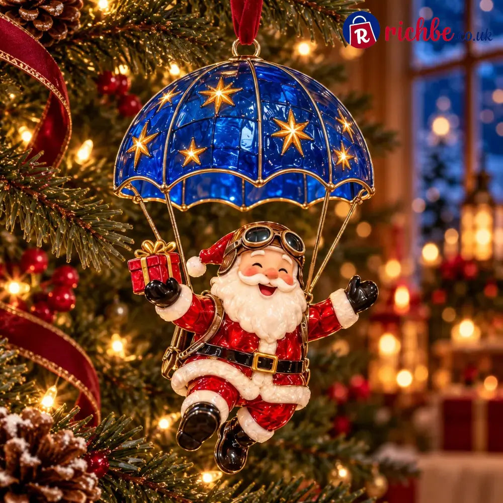 Parachuting Santa Christmas Ornaments – 6 Whimsical Holiday Designs - BUY 1