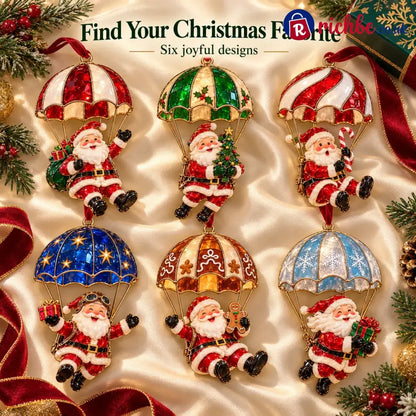 Parachuting Santa Christmas Ornaments – 6 Whimsical Holiday Designs - BUY 1