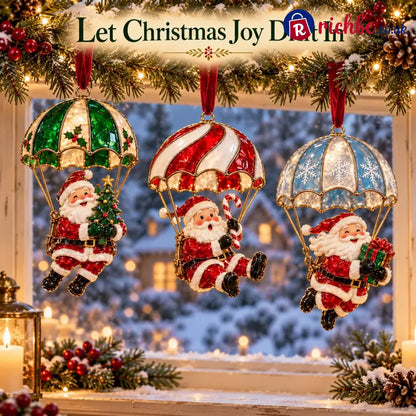 Parachuting Santa Christmas Ornaments – 6 Whimsical Holiday Designs - BUY 1