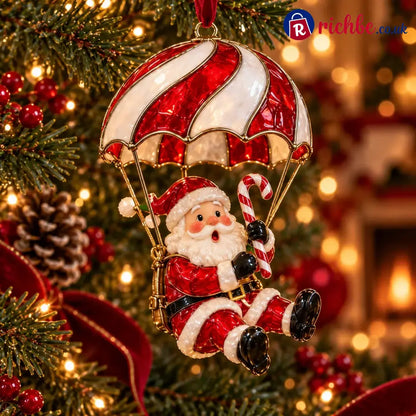 Parachuting Santa Christmas Ornaments – 6 Whimsical Holiday Designs - BUY 1