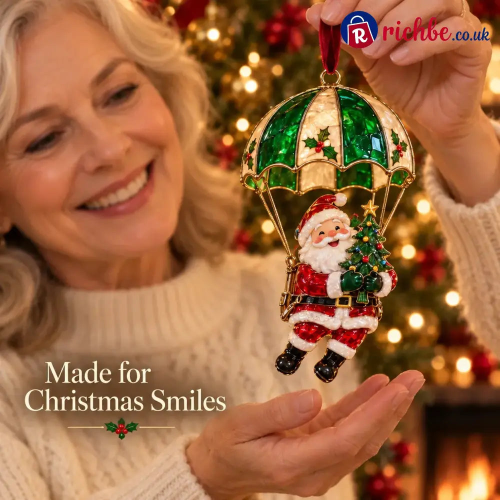 Parachuting Santa Christmas Ornaments – 6 Whimsical Holiday Designs - BUY 1