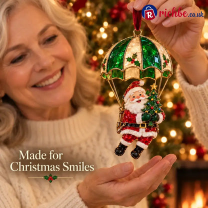 Parachuting Santa Christmas Ornaments – 6 Whimsical Holiday Designs - BUY 1