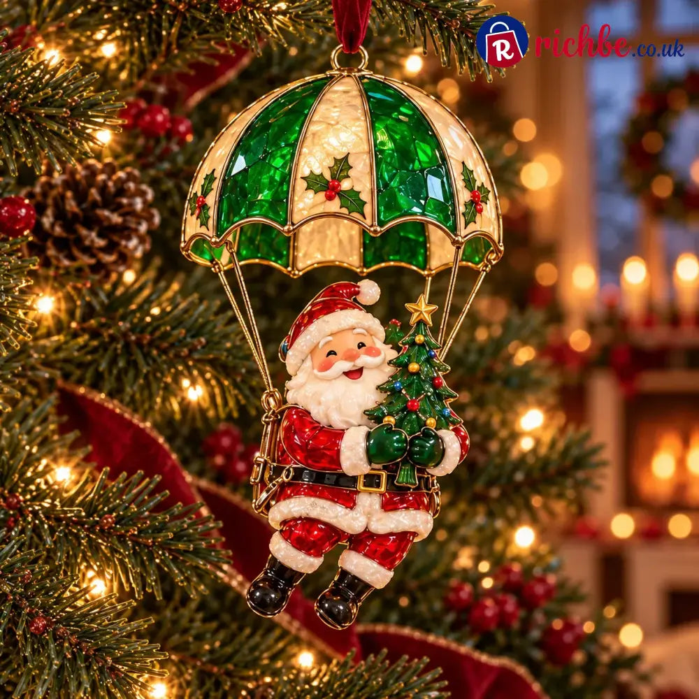 Parachuting Santa Christmas Ornaments – 6 Whimsical Holiday Designs - BUY 1