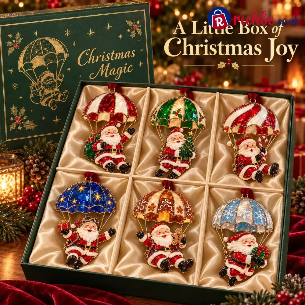 Parachuting Santa Christmas Ornaments – 6 Whimsical Holiday Designs - BUY 1
