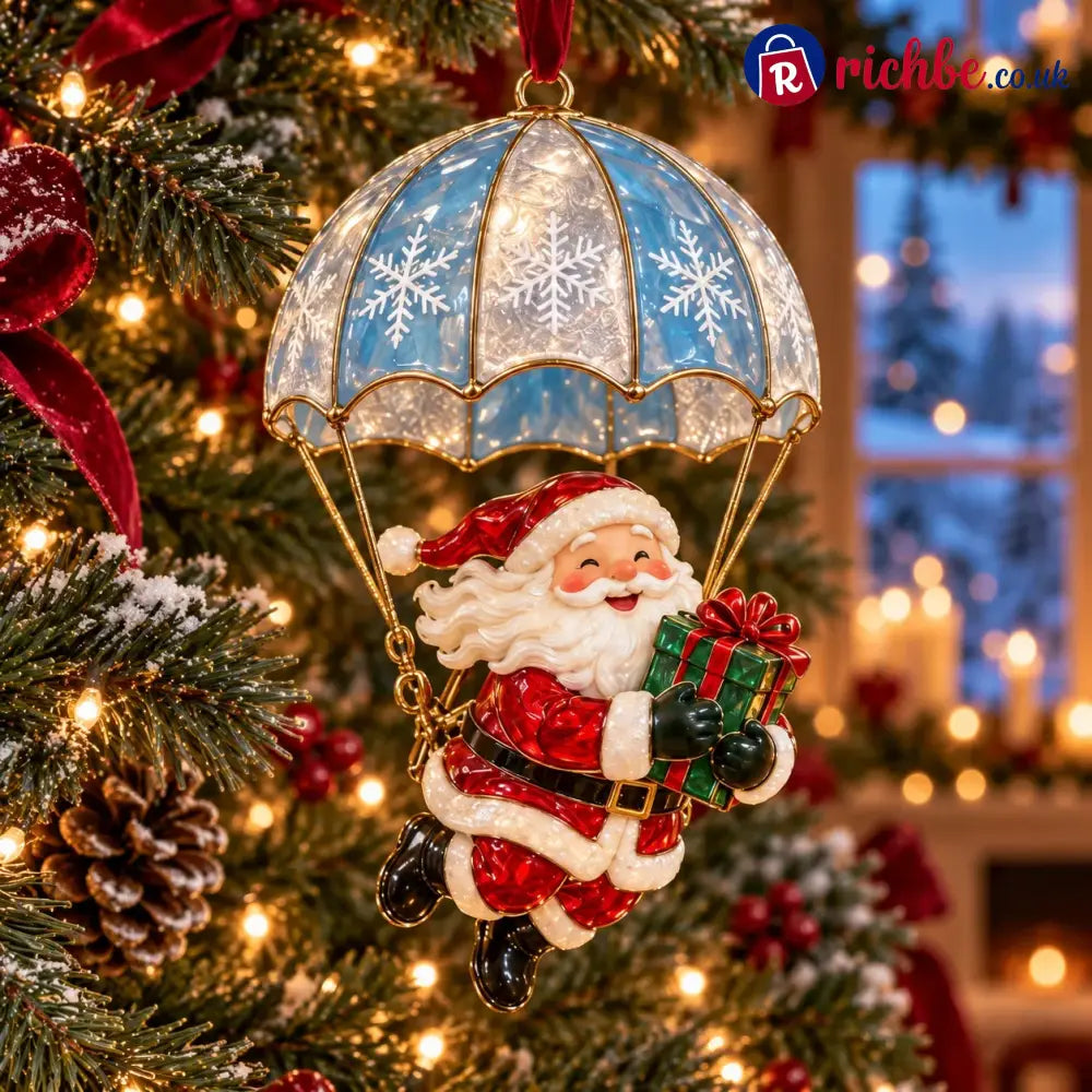 Parachuting Santa Christmas Ornaments – 6 Whimsical Holiday Designs - BUY 1