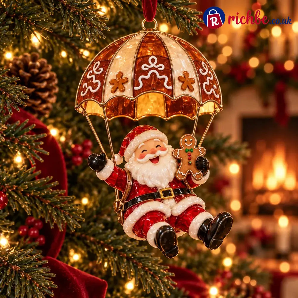 Parachuting Santa Christmas Ornaments – 6 Whimsical Holiday Designs - BUY 1