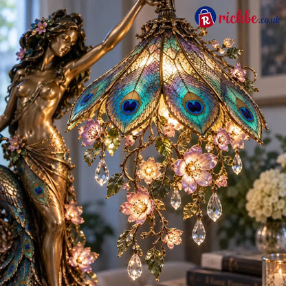 🦚 Peacock Goddess Stained Table Lamp