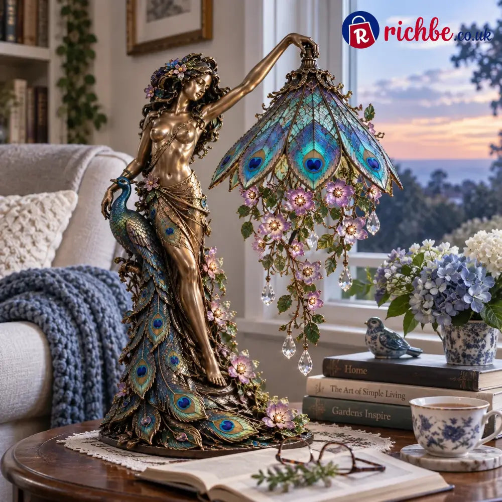 🦚 Peacock Goddess Stained Table Lamp