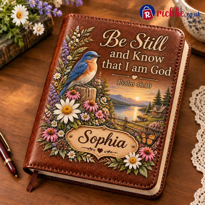 📖 Personalized Leather Scripture Notebook - Be Still and Kiw That I am God