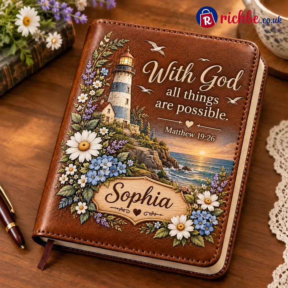 📖 Personalized Leather Scripture Notebook - With God All Things are Possible