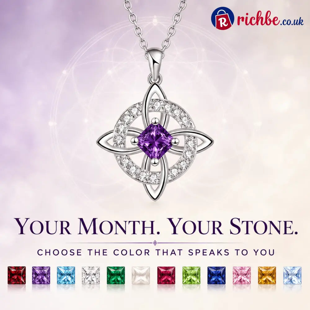 🔮 Personalized Witch’s Knot Birthstone Necklace – Sacred Protection & Luck Talisman ✨