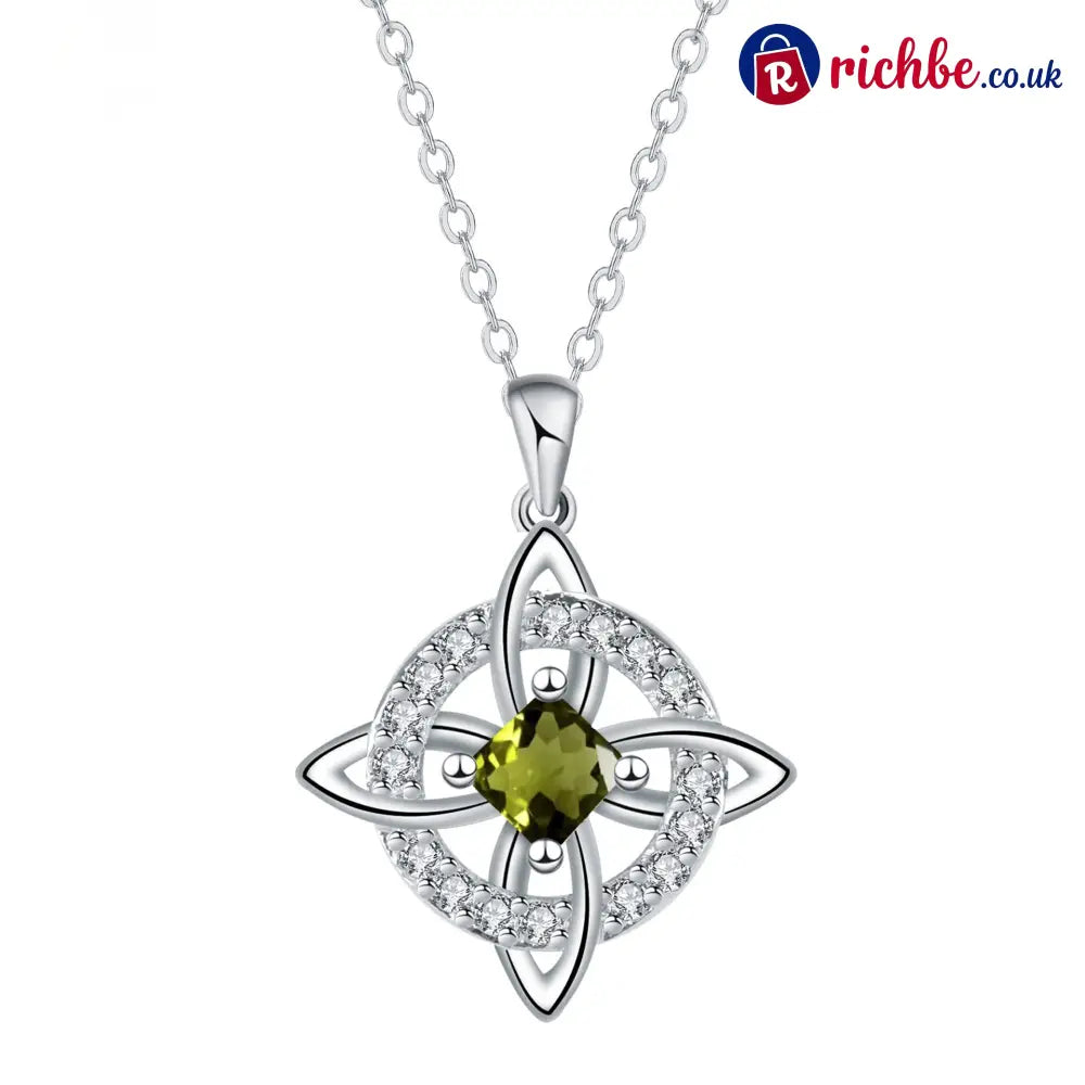 🔮 Personalized Witch’s Knot Birthstone Necklace – Sacred Protection & Luck Talisman ✨ - August / Peridot Crystal