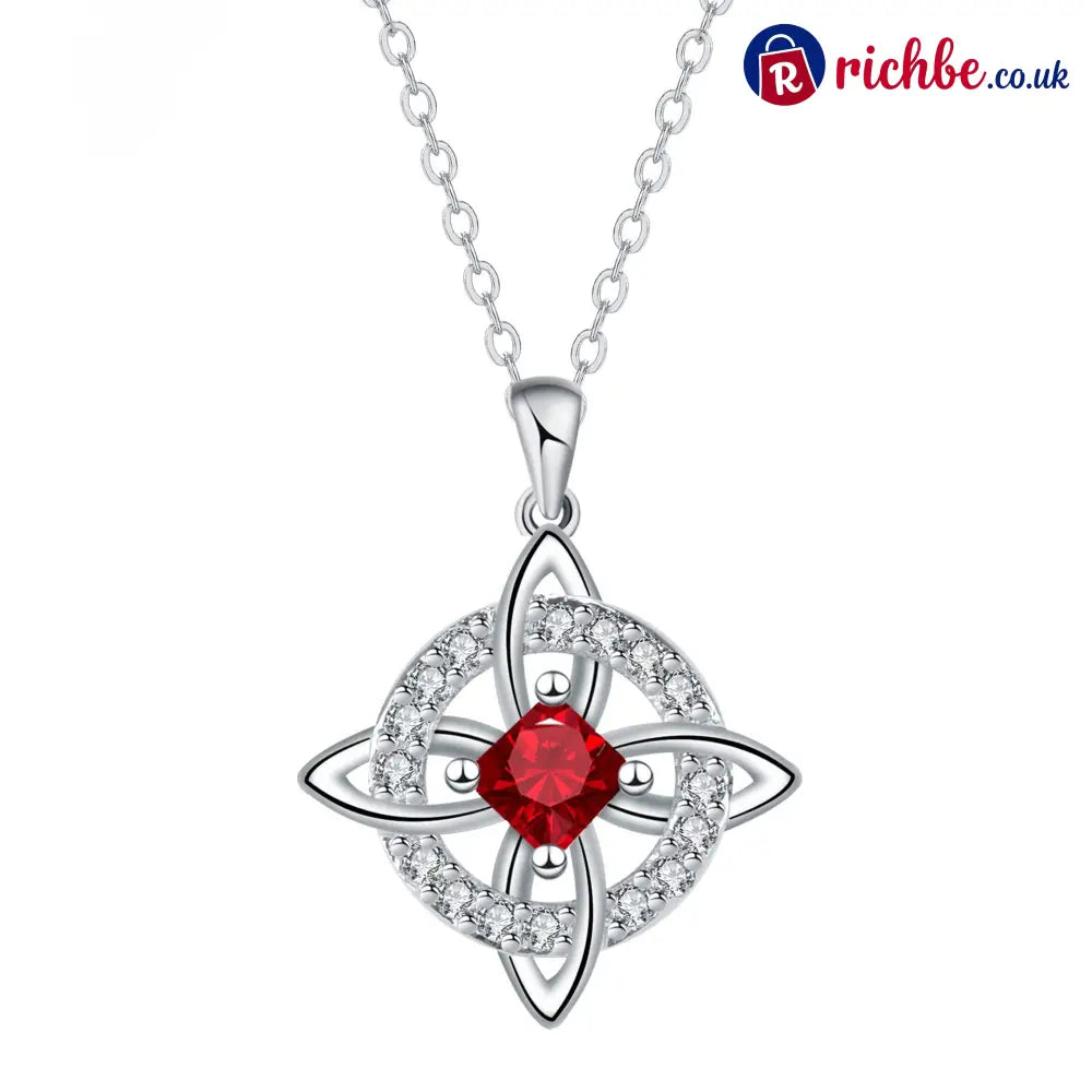 🔮 Personalized Witch’s Knot Birthstone Necklace – Sacred Protection & Luck Talisman ✨ - July / Ruby Crystal