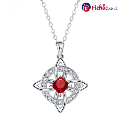 🔮 Personalized Witch’s Knot Birthstone Necklace – Sacred Protection & Luck Talisman ✨ - July / Ruby Crystal