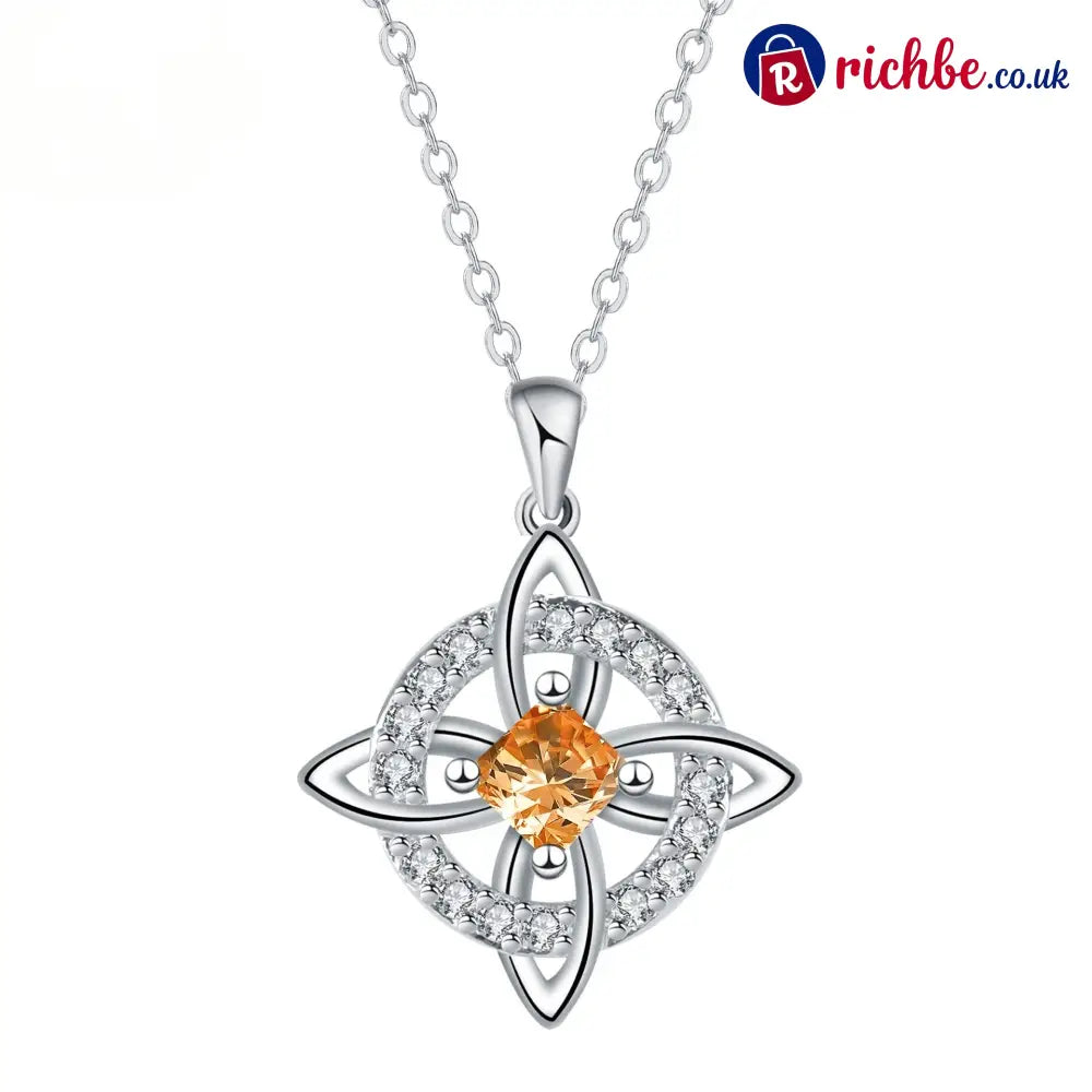 🔮 Personalized Witch’s Knot Birthstone Necklace – Sacred Protection & Luck Talisman ✨ - March / Champagne Crystal