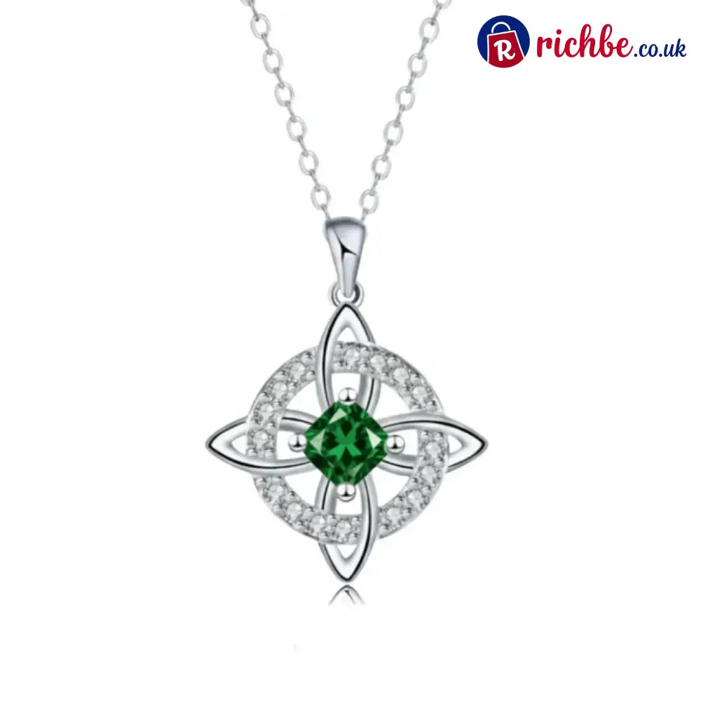 🔮 Personalized Witch’s Knot Birthstone Necklace – Sacred Protection & Luck Talisman ✨ - May / Emerald Crystal