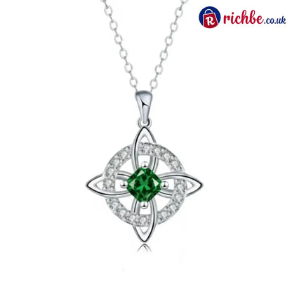 🔮 Personalized Witch’s Knot Birthstone Necklace – Sacred Protection & Luck Talisman ✨ - May / Emerald Crystal