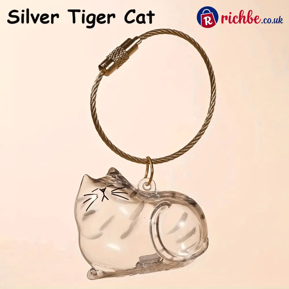 🐾Pet Hair Memorial Capsule Keychain - Silver Tiger Cat