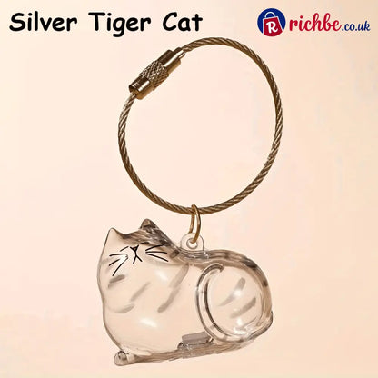 🐾Pet Hair Memorial Capsule Keychain - Silver Tiger Cat