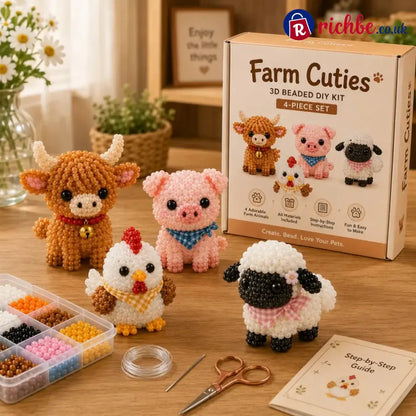 🧵✨Petite 3D Beaded Animal Craft Kit - 🐮 Farm Cuties
