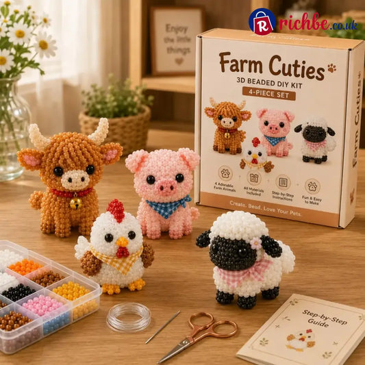 🧵✨Petite 3D Beaded Animal Craft Kit - 🐮 Farm Cuties