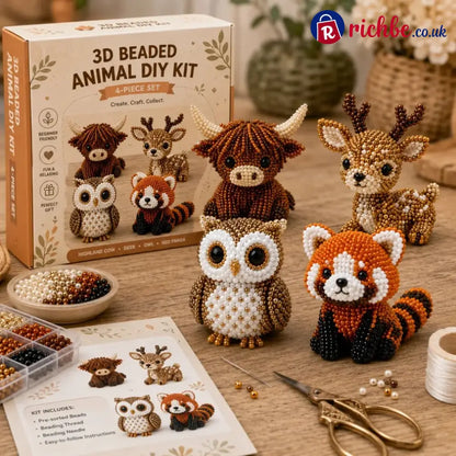 🧵✨Petite 3D Beaded Animal Craft Kit - 🦊 Woodland Friends