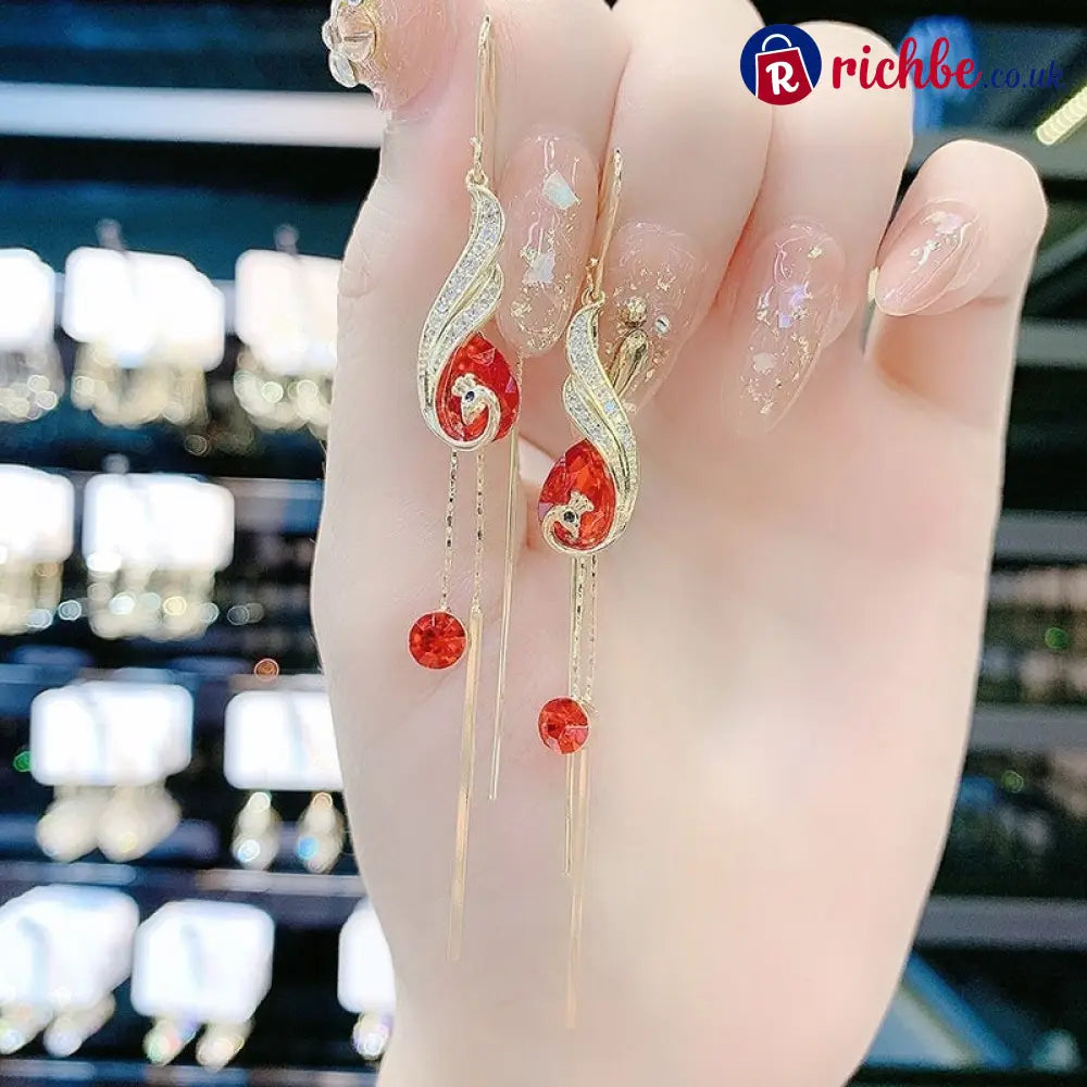 🦚 Phoenix Earrings – Peacock Design CZ Gems Lightweight Gift 🎁 - Red / 🛍️ 1 SET – Try it - Hot Sale