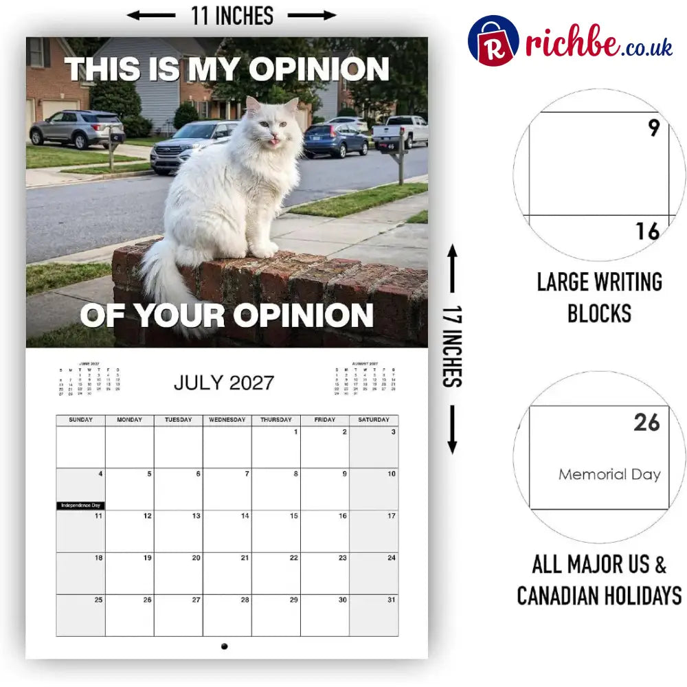 🔥PISSED-OFF CATS 2027 Wall Calendar - Funny Gift for Cat Lovers
