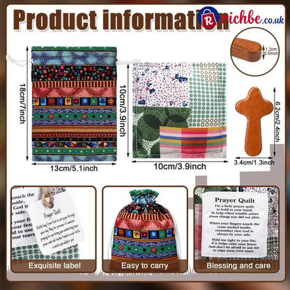 🎁pocket Prayer Quilt Set | Mini Handmade Prayer Blankets With Cross & Drawstring Bag Christian Gifts✝️
