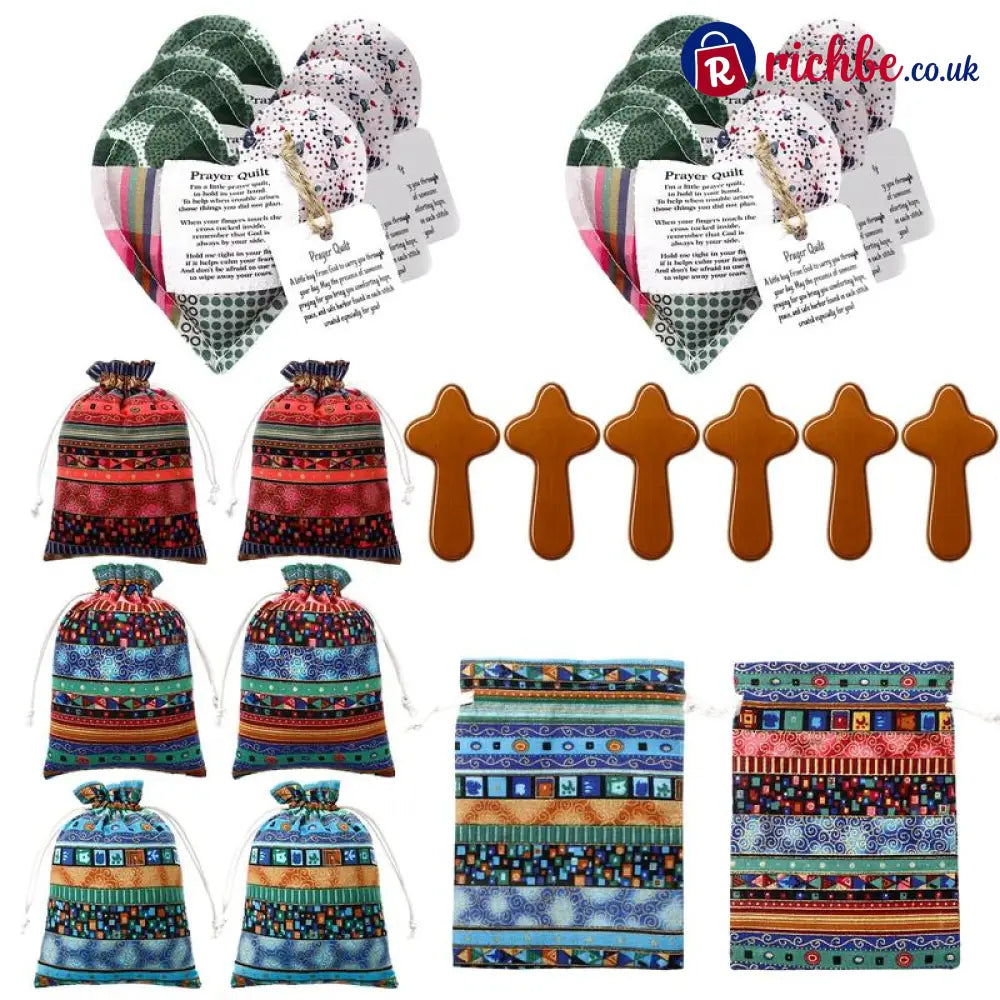 🎁pocket Prayer Quilt Set | Mini Handmade Prayer Blankets With Cross & Drawstring Bag Christian Gifts✝️ - Heart