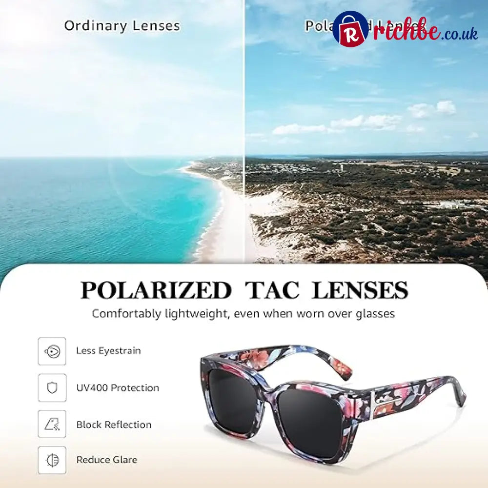 🕶️ Polarized Fit Over Sunglasses for Women – UV400 Protection Floral Frame Wear Over Prescription Glasses
